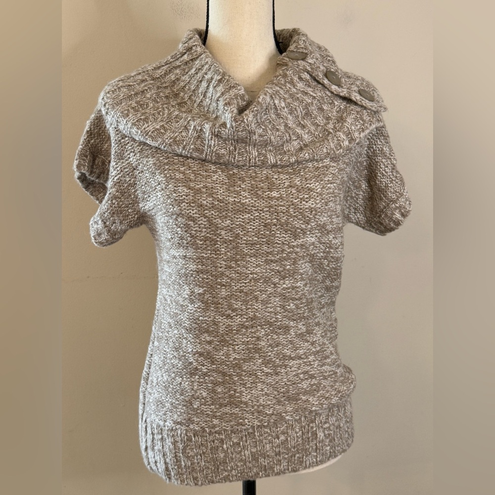 Between Me & You Wool Alpaca blend tan cream knit sweater decorative buttons SM